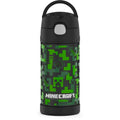 Thermos Kids Stainless Steel Vacuum Insulated Funtainer straw bottle, Minecraft, 12 fl oz